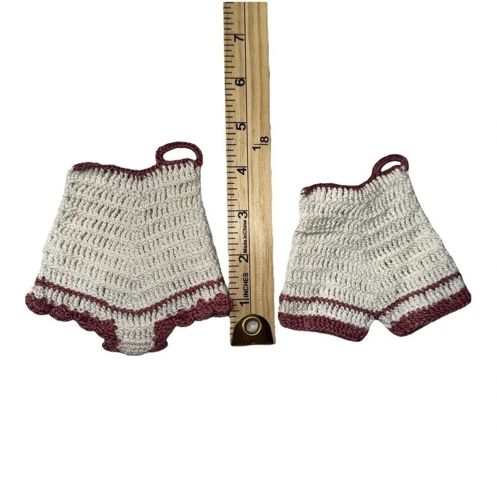 Vintage Crocheted Dress Shaped Pot Holders Hanging Loop 6 pcs